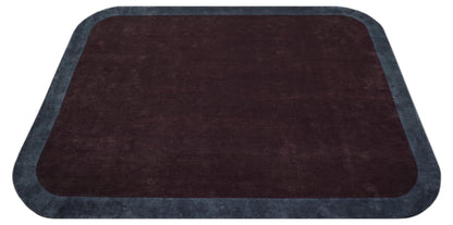 Custom Made Modern Solid Maroon And Gray Hand Knotted Wool And Art Silk Rug.