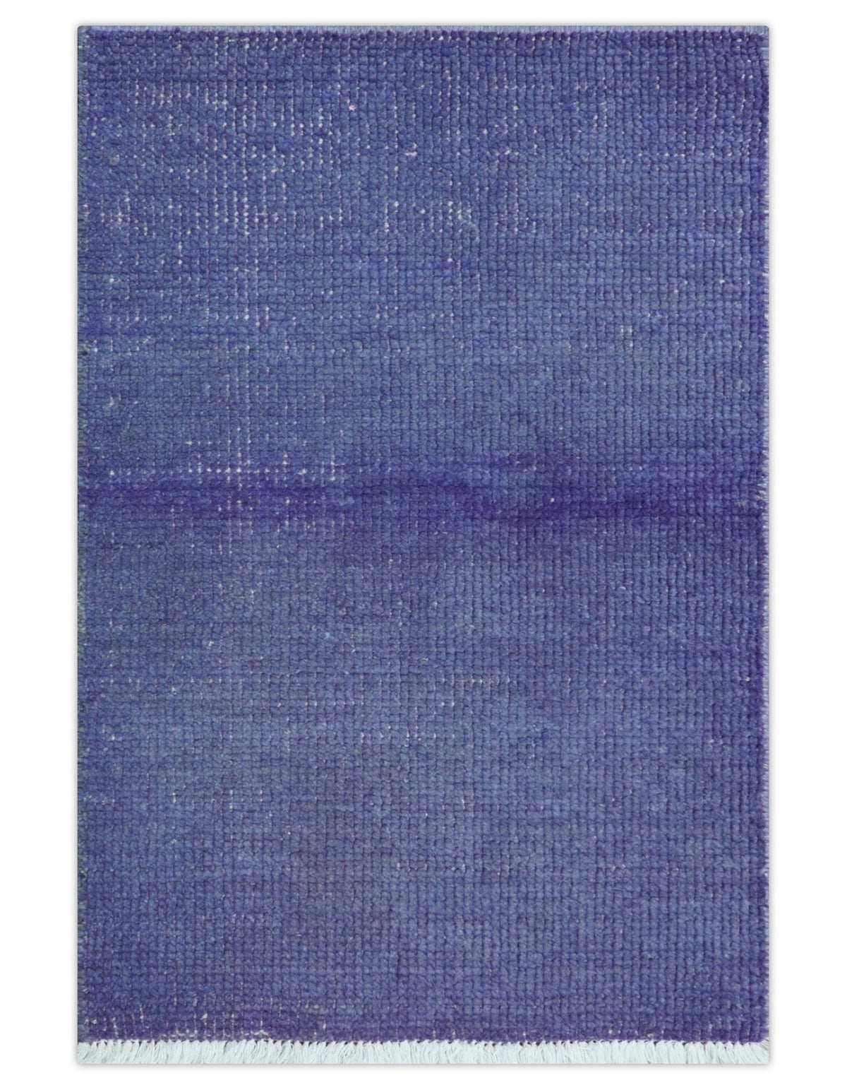 Custom Made Modern Solid Overdyed Blue Hand Knotted Wool Area Rug.