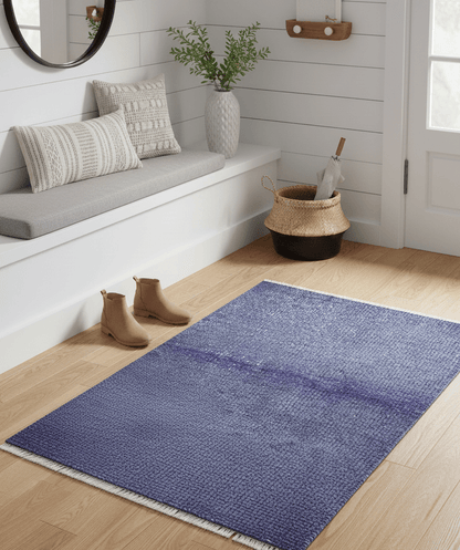 Custom Made Modern Solid Overdyed Blue Hand Knotted Wool Area Rug.