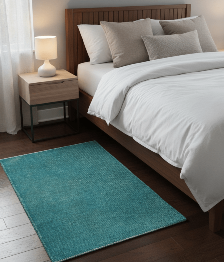 Custom Made Modern Solid Overdyed Blue Hand Knotted Wool Area Rug.