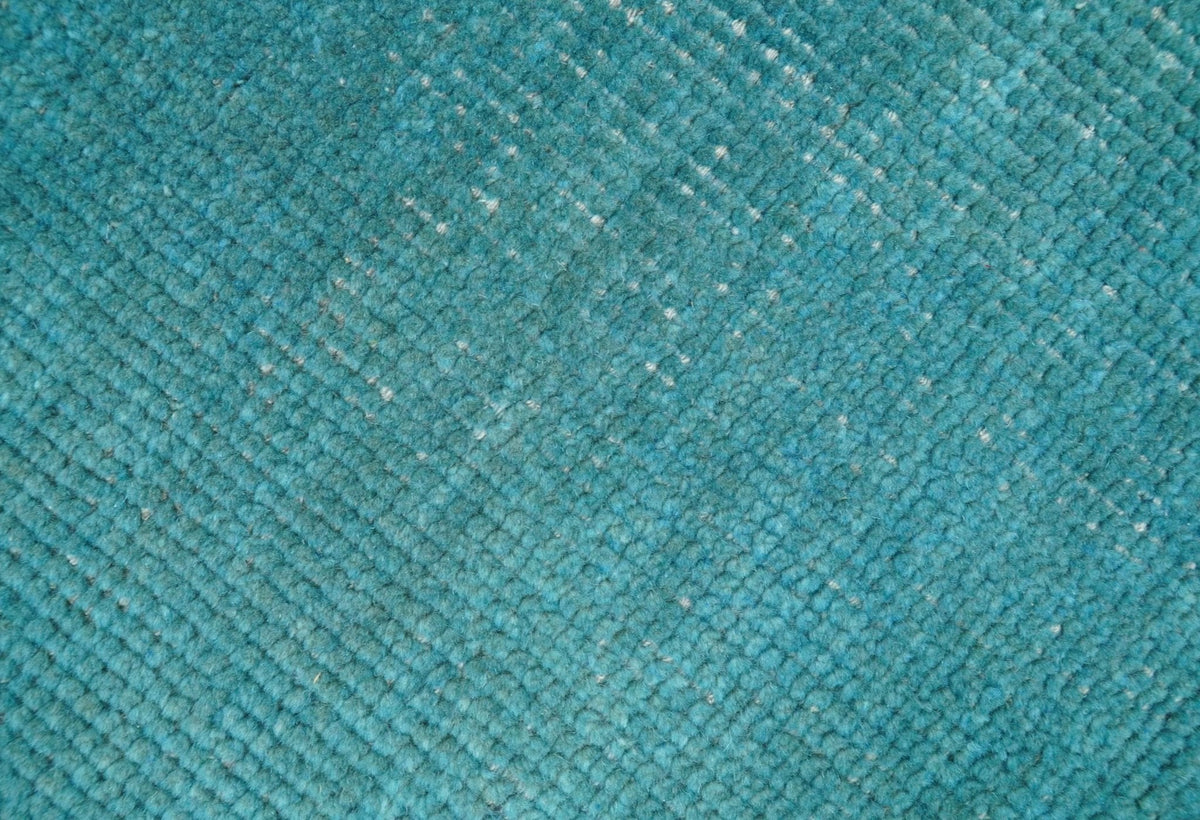 Custom Made Modern Solid Overdyed Blue Hand Knotted Wool Area Rug.