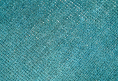 Custom Made Modern Solid Overdyed Blue Hand Knotted Wool Area Rug.