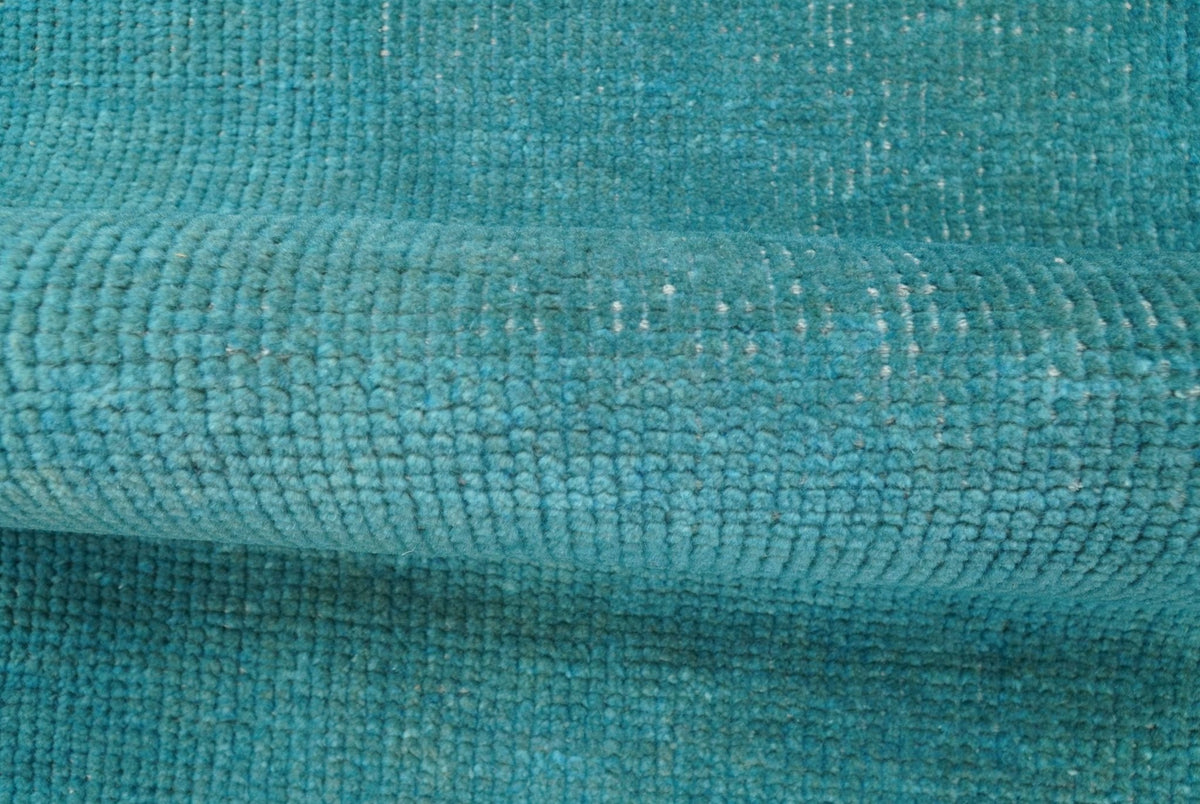 Custom Made Modern Solid Overdyed Blue Hand Knotted Wool Area Rug.