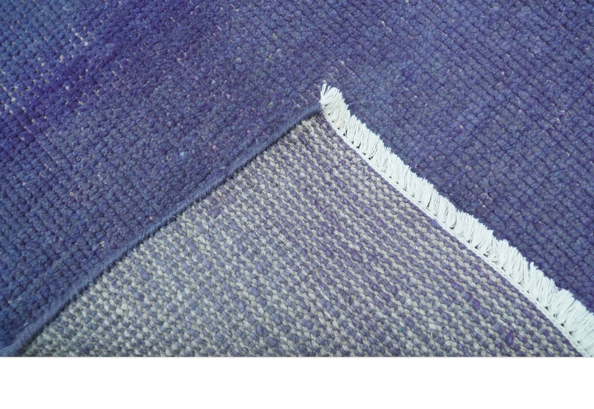 Custom Made Modern Solid Overdyed Blue Hand Knotted Wool Area Rug.