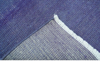 Custom Made Modern Solid Overdyed Blue Hand Knotted Wool Area Rug.