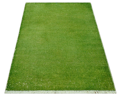 Custom Made Modern Solid Overdyed Green Hand Knotted Wool Area Rug.