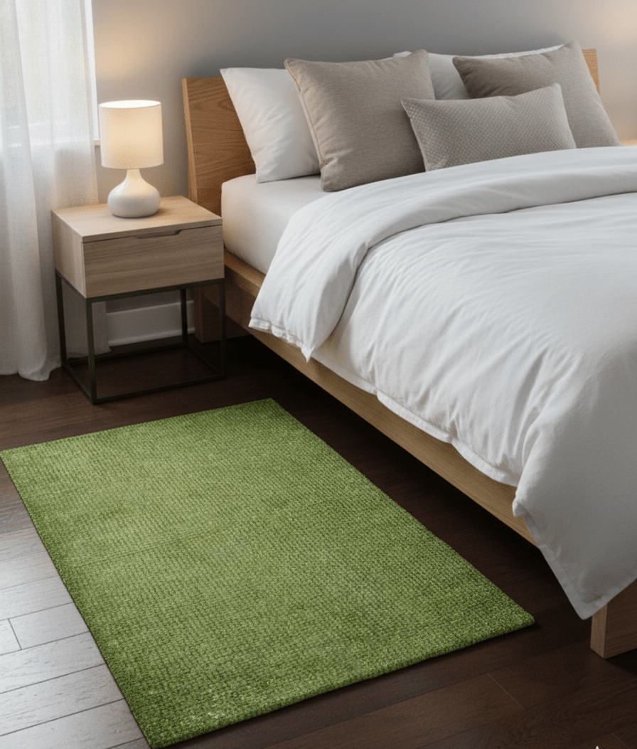 Custom Made Modern Solid Overdyed Green Hand Knotted Wool Area Rug.