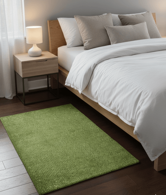 Custom Made Modern Solid Overdyed Green Hand Knotted Wool Area Rug.