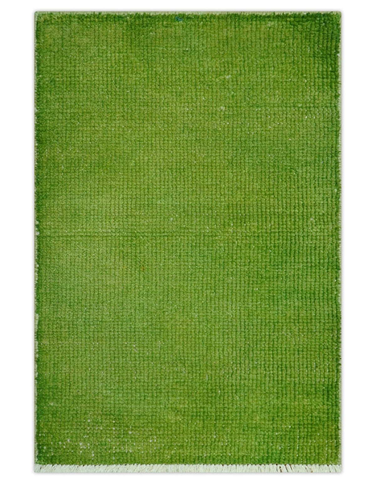 Custom Made Modern Solid Overdyed Green Hand Knotted Wool Area Rug.