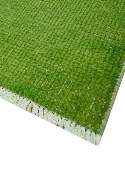 Custom Made Modern Solid Overdyed Green Hand Knotted Wool Area Rug.