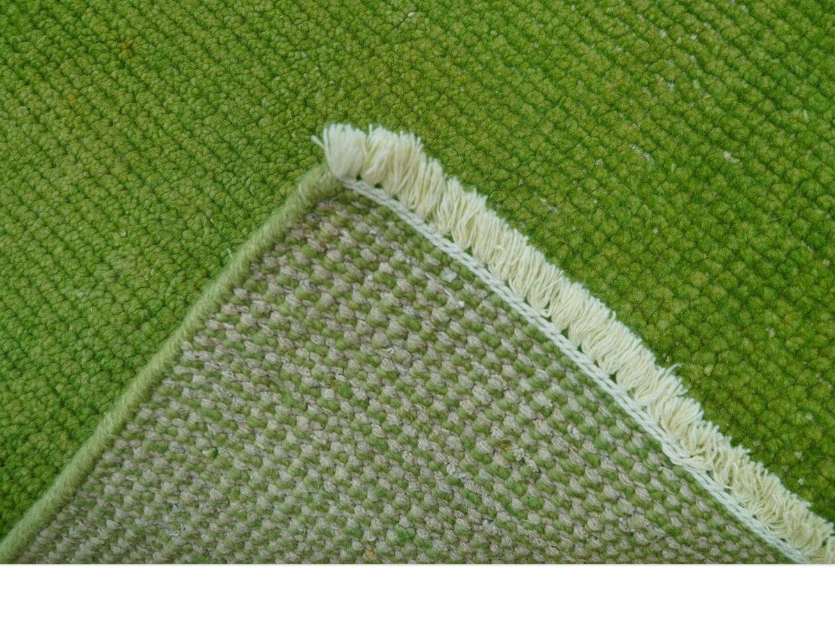 Custom Made Modern Solid Overdyed Green Hand Knotted Wool Area Rug.