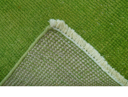 Custom Made Modern Solid Overdyed Green Hand Knotted Wool Area Rug.