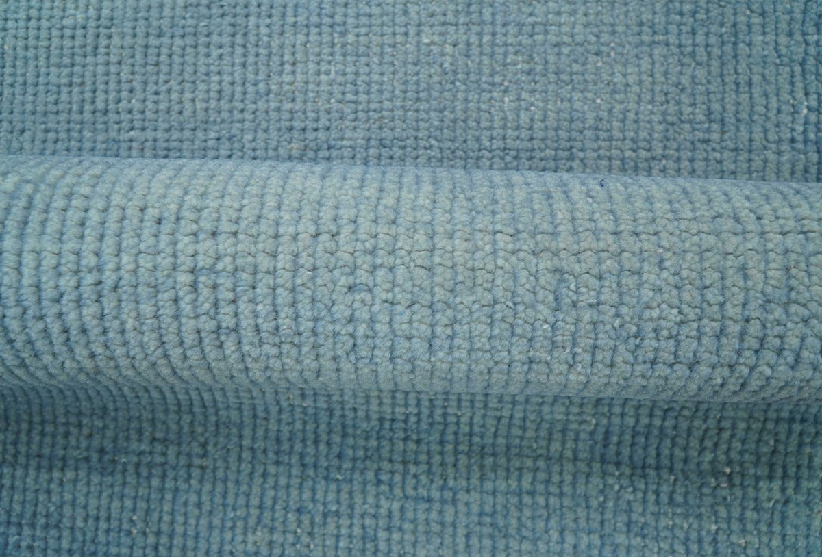 Custom Made Modern Solid Overdyed Light Blue Hand Knotted Wool Area Rug.