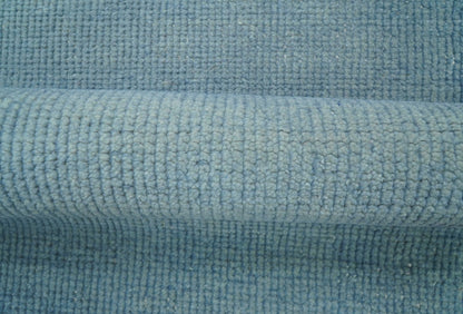 Custom Made Modern Solid Overdyed Light Blue Hand Knotted Wool Area Rug.