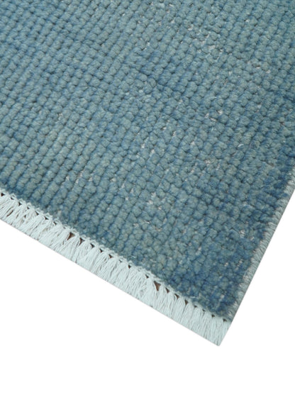 Custom Made Modern Solid Overdyed Light Blue Hand Knotted Wool Area Rug.