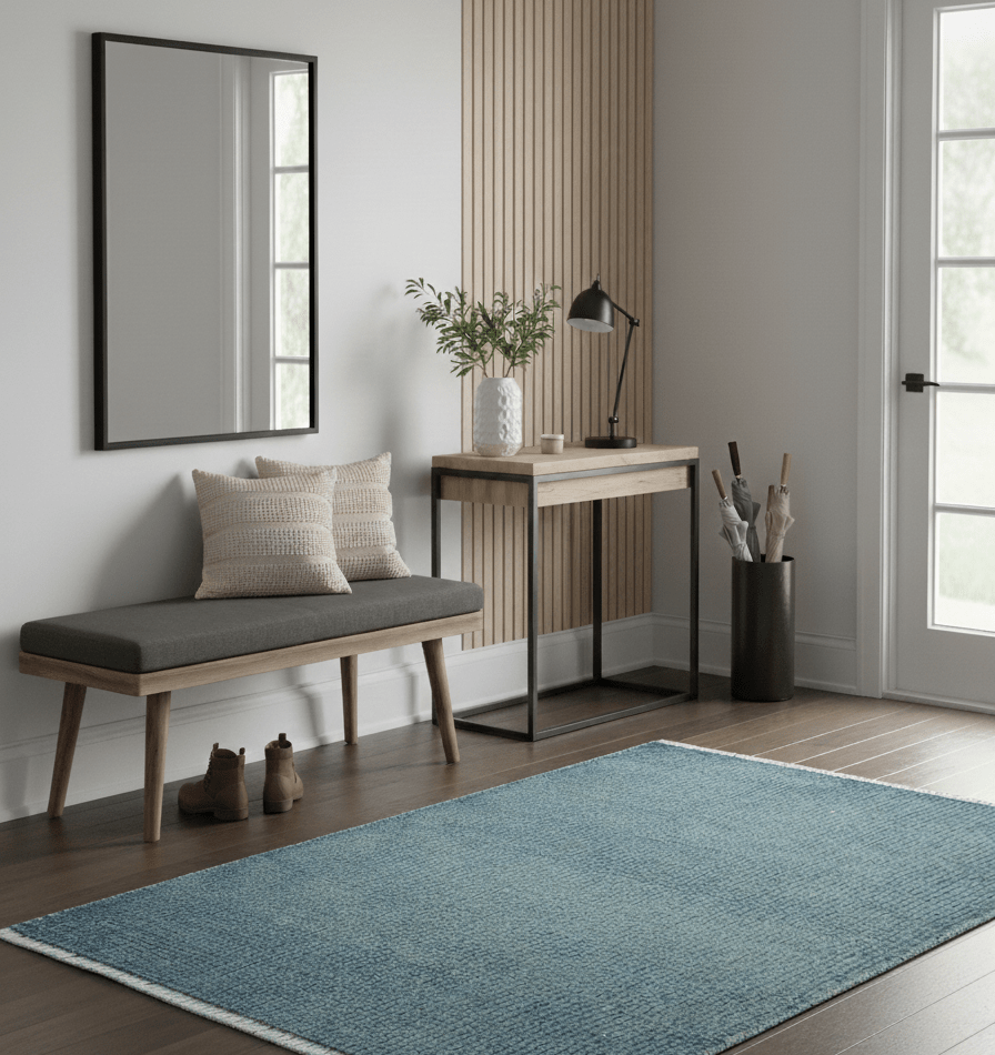 Custom Made Modern Solid Overdyed Light Blue Hand Knotted Wool Area Rug.