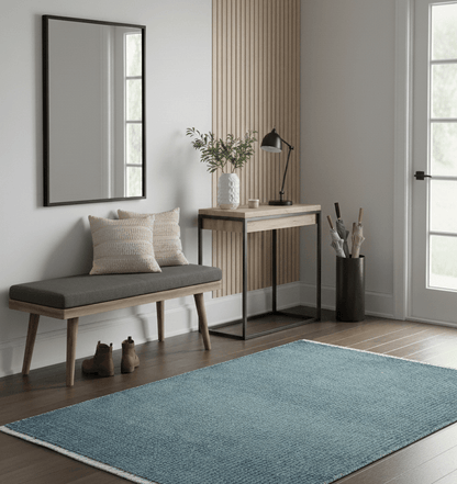 Custom Made Modern Solid Overdyed Light Blue Hand Knotted Wool Area Rug.