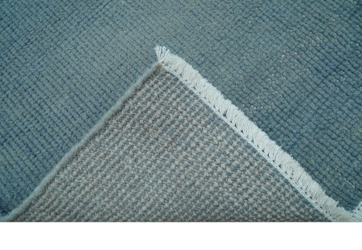 Custom Made Modern Solid Overdyed Light Blue Hand Knotted Wool Area Rug.