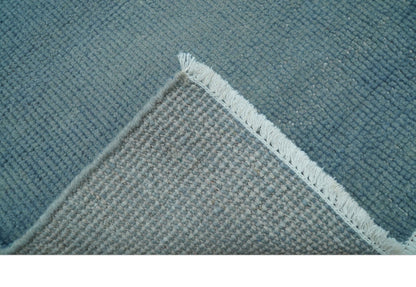 Custom Made Modern Solid Overdyed Light Blue Hand Knotted Wool Area Rug.