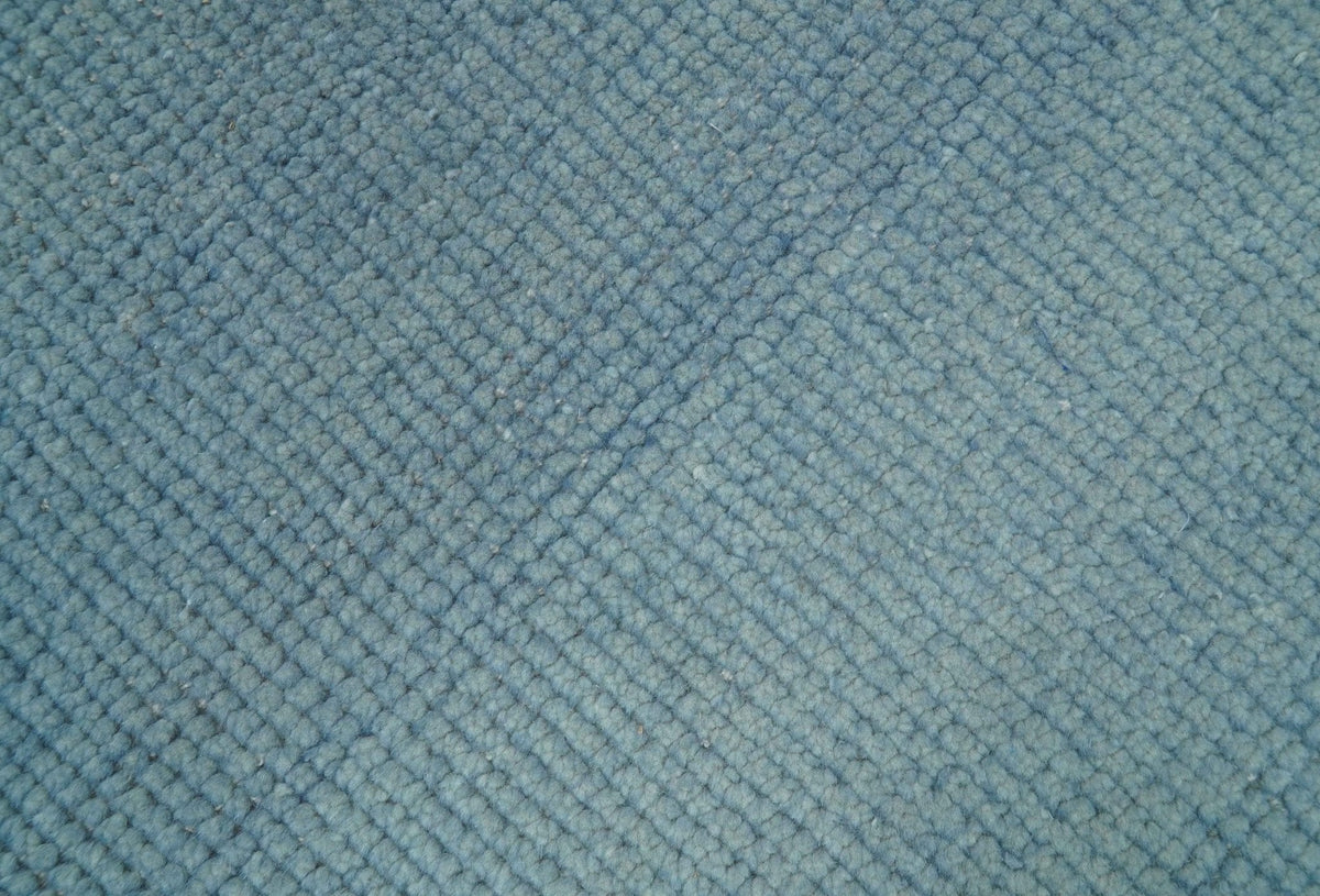 Custom Made Modern Solid Overdyed Light Blue Hand Knotted Wool Area Rug.