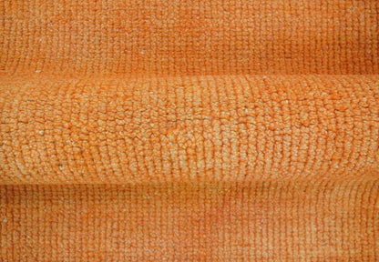 Custom Made Modern Solid Overdyed Orange Hand Knotted Wool Area Rug.