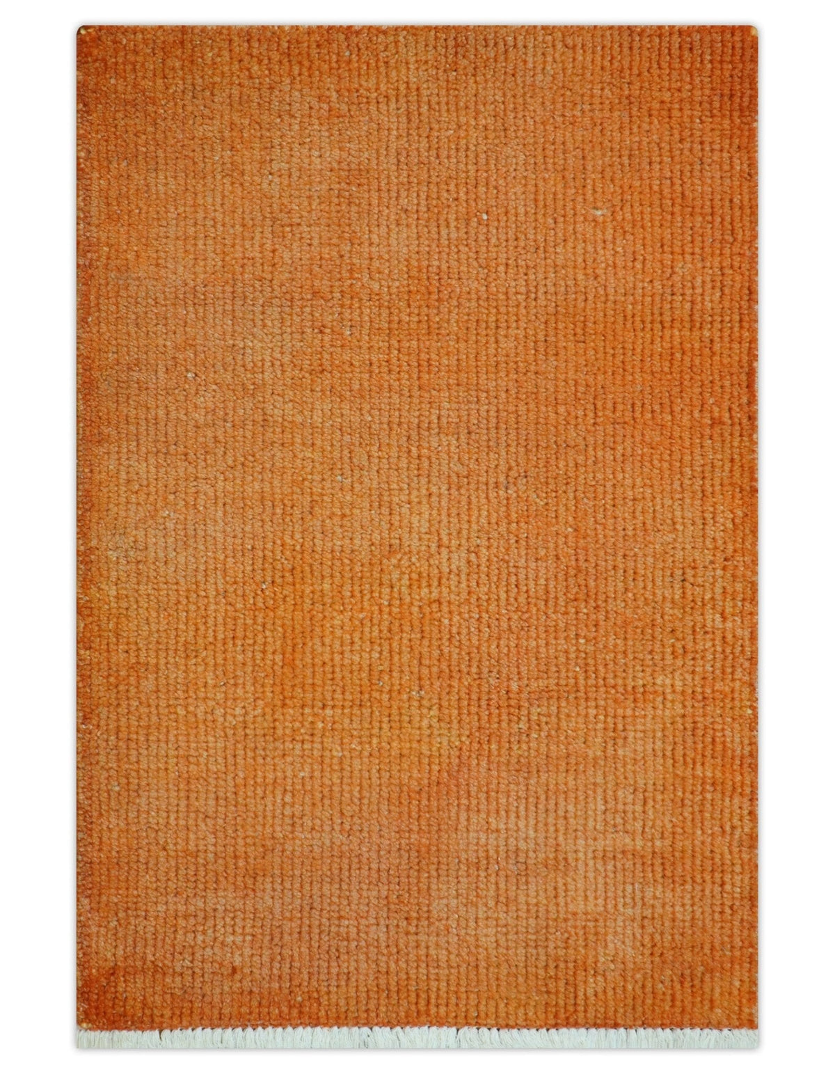 Custom Made Modern Solid Overdyed Orange Hand Knotted Wool Area Rug.