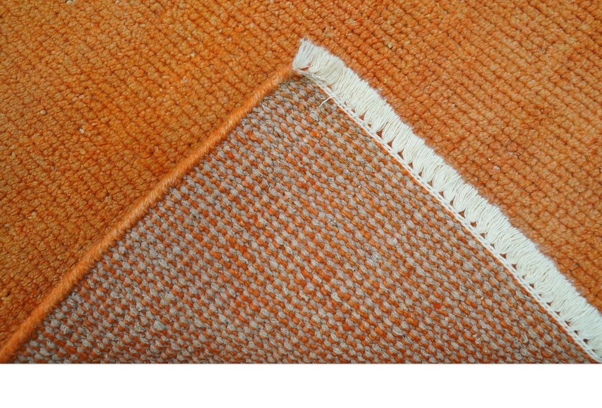 Custom Made Modern Solid Overdyed Orange Hand Knotted Wool Area Rug.