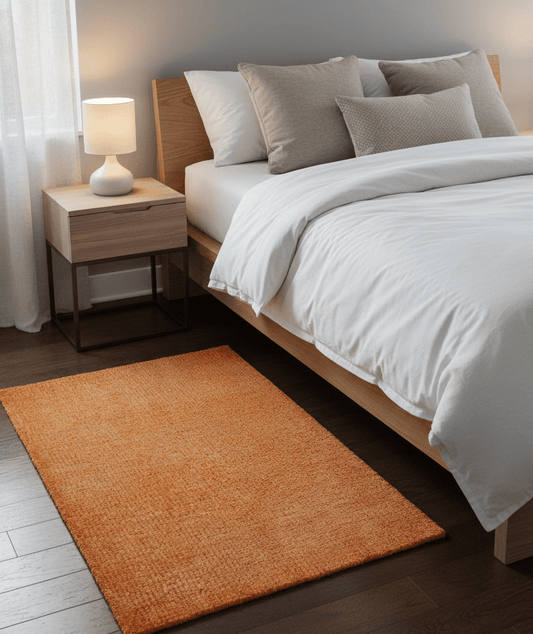Custom Made Modern Solid Overdyed Orange Hand Knotted Wool Area Rug.