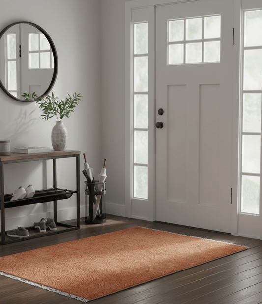 Custom Made Modern Solid Overdyed Rust Hand Knotted Wool Area Rug.