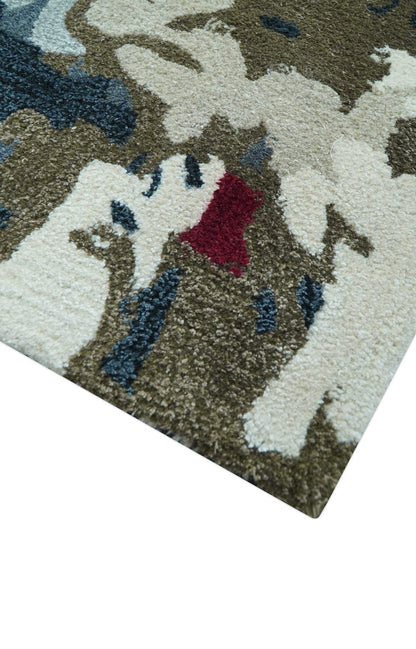 Custom Made Multi-color Modern Abstract Hand Tufted Wool-Art Silk Rug.