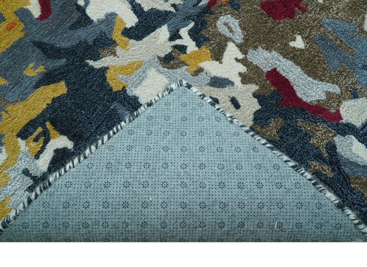 Custom Made Multi-color Modern Abstract Hand Tufted Wool-Art Silk Rug.