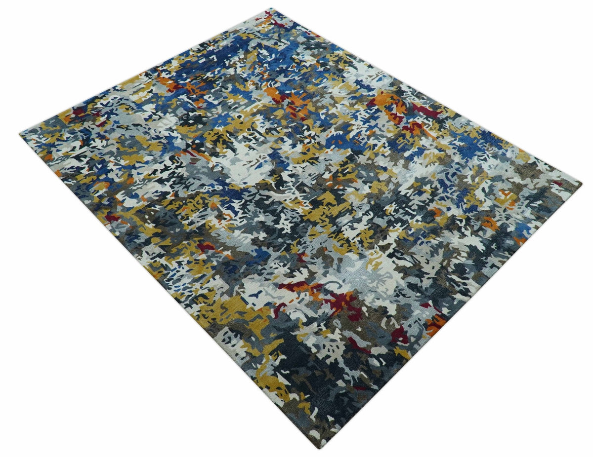 Custom Made Multi-color Modern Abstract Hand Tufted Wool-Art Silk Rug.