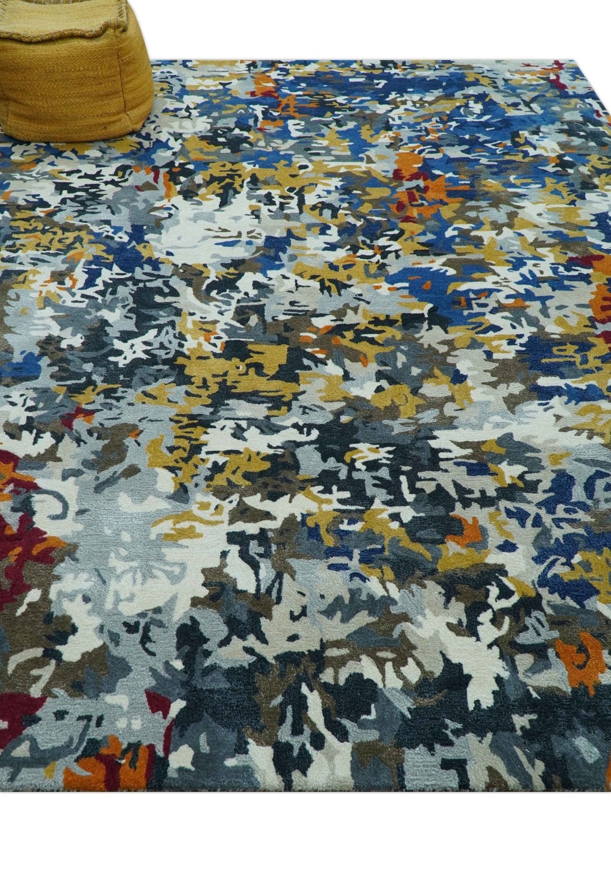 Custom Made Multi-color Modern Abstract Hand Tufted Wool-Art Silk Rug.