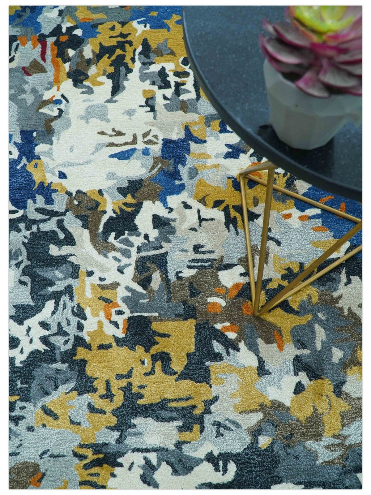 Custom Made Multi-color Modern Abstract Hand Tufted Wool-Art Silk Rug.