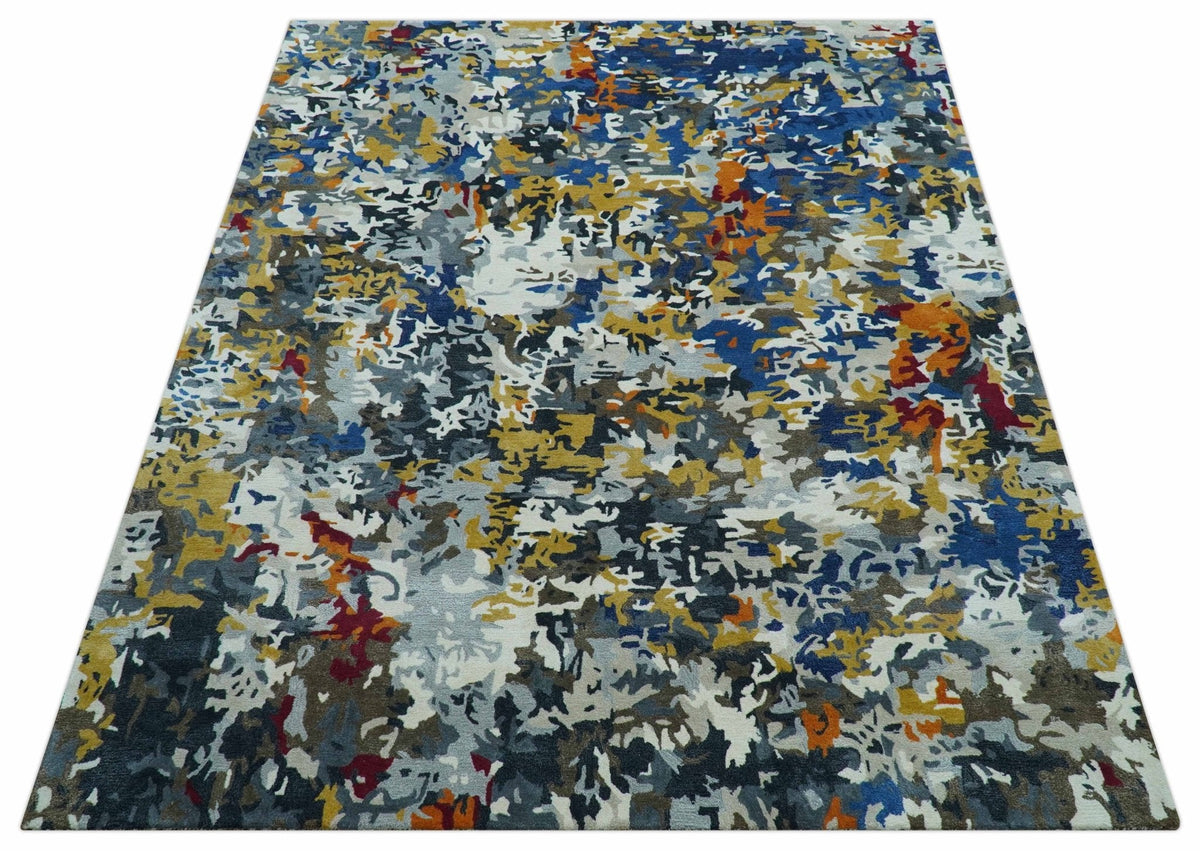 Custom Made Multi-color Modern Abstract Hand Tufted Wool-Art Silk Rug.