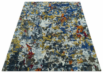 Custom Made Multi-color Modern Abstract Hand Tufted Wool-Art Silk Rug.