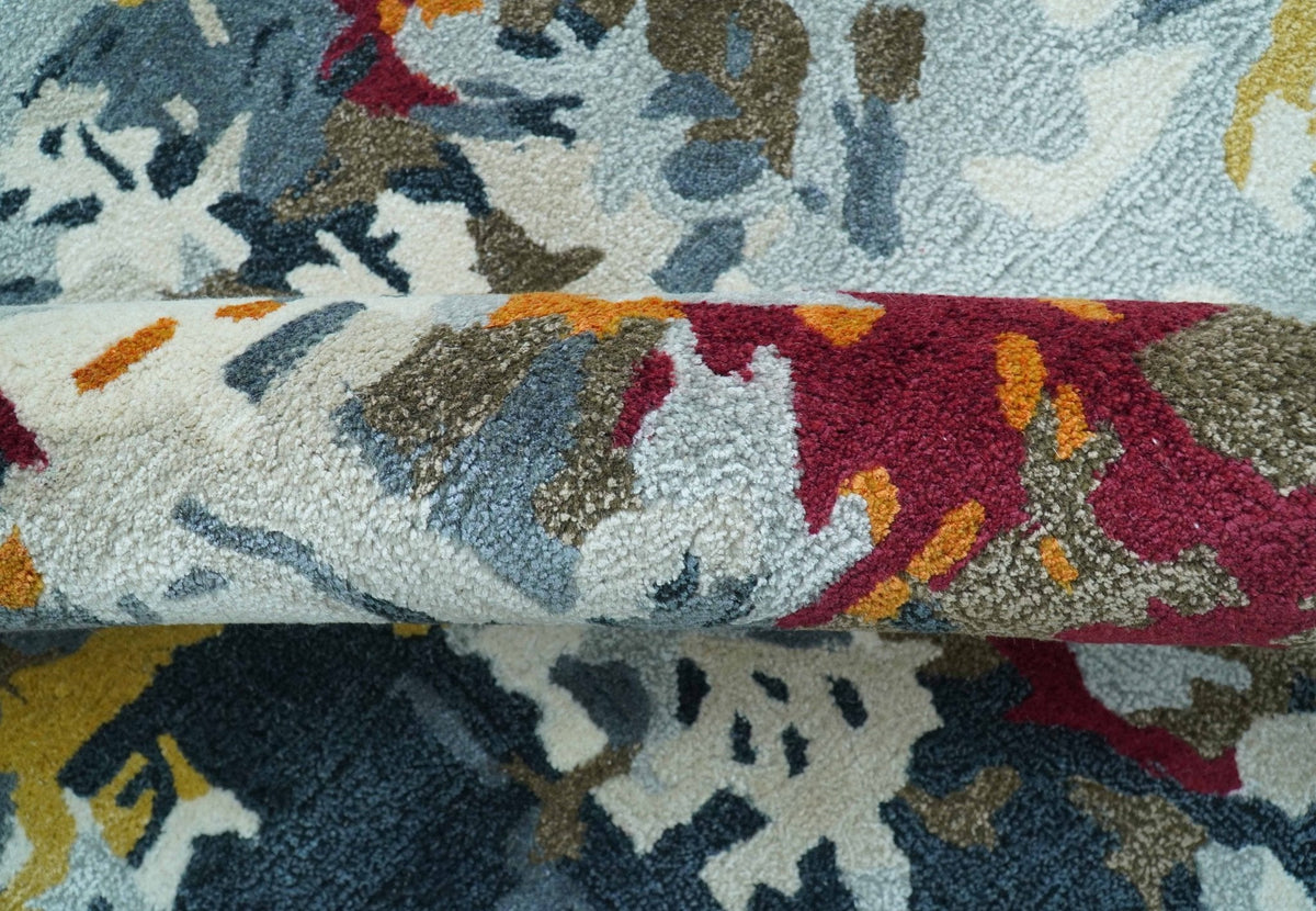 Custom Made Multi-color Modern Abstract Hand Tufted Wool-Art Silk Rug.