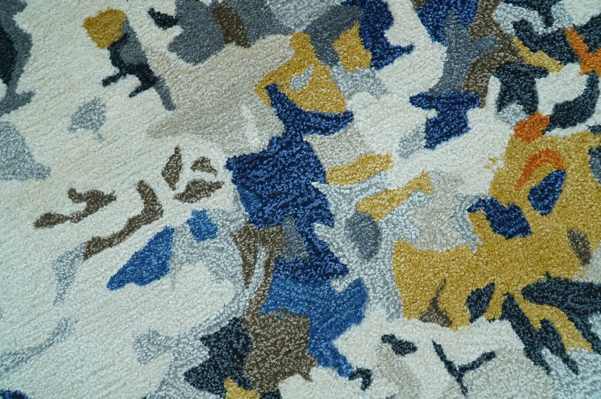 Custom Made Multi-color Modern Abstract Hand Tufted Wool-Art Silk Rug.