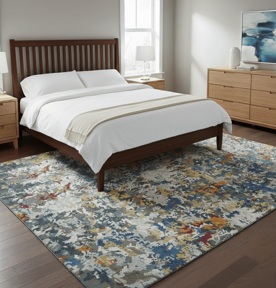 Custom Made Multi-color Modern Abstract Hand Tufted Wool-Art Silk Rug.