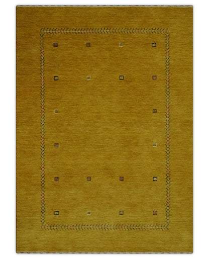 Custom Made Mustard Modern Tribal Design Wool Area Rug.