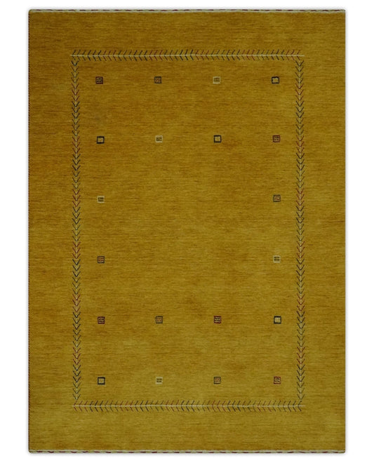 Custom Made Mustard Modern Tribal Design Wool Area Rug.