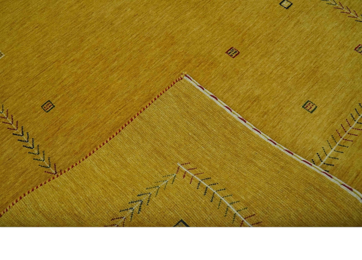 Custom Made Mustard Modern Tribal Design Wool Area Rug.