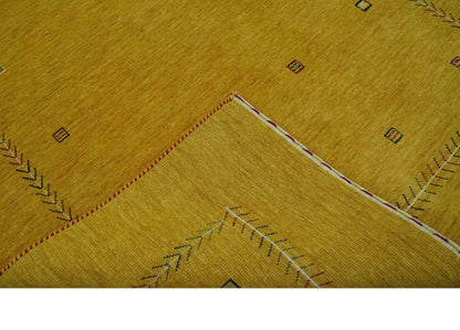 Custom Made Mustard Modern Tribal Design Wool Area Rug.