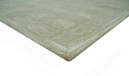 Custom Made Olive and Ivory Modern Geometrical Hand Tufted wool rug.