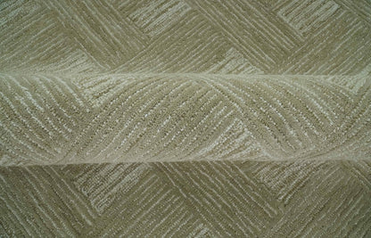 Custom Made Olive and Ivory Modern Geometrical Hand Tufted wool rug.