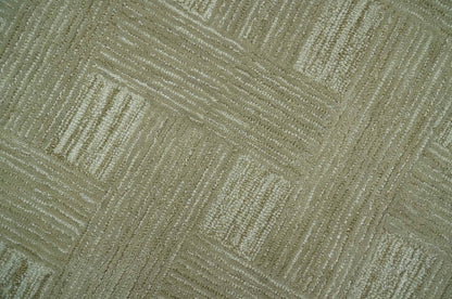 Custom Made Olive and Ivory Modern Geometrical Hand Tufted wool rug.