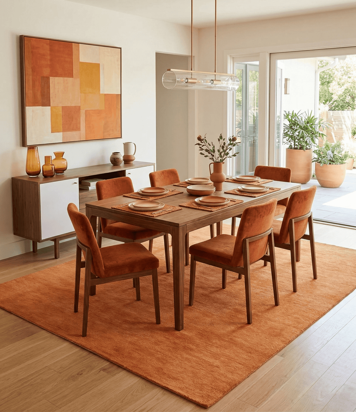 Custom Made orange Solid Woolen Hand Tufted contemporary area Rug.