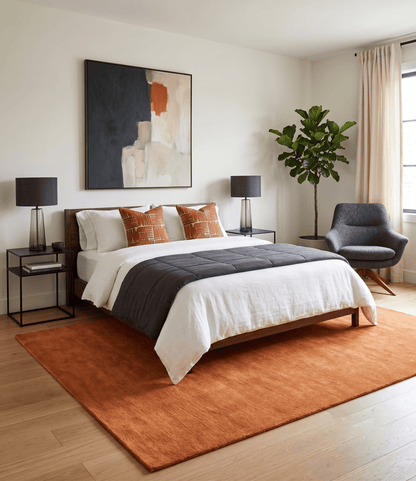 Custom Made orange Solid Woolen Hand Tufted contemporary area Rug.