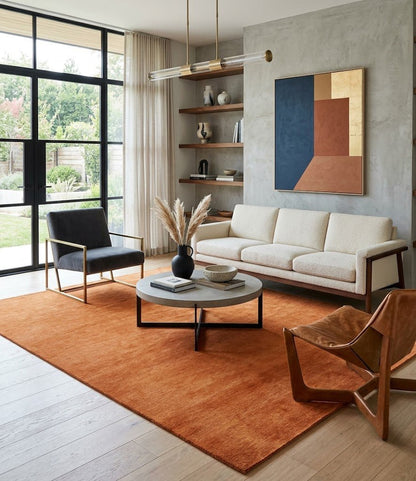 Custom Made orange Solid Woolen Hand Tufted contemporary area Rug.
