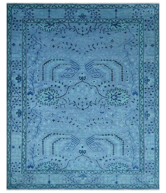 Custom Made Oriental Design Blue Hand Knotted Wool Rug.